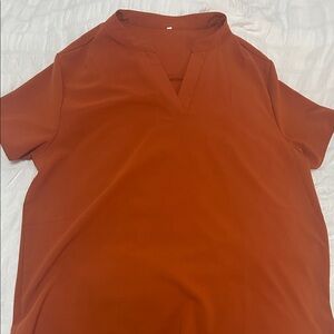 Rust Orange V-Neck Blouse